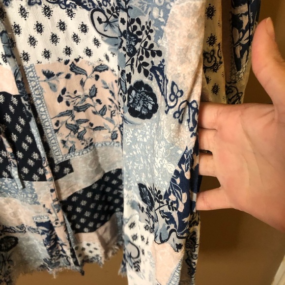 Cato Quilted Patchwork Long Sleeve V Neck Dress Blue Pink Size Medium - Picture 6 of 7